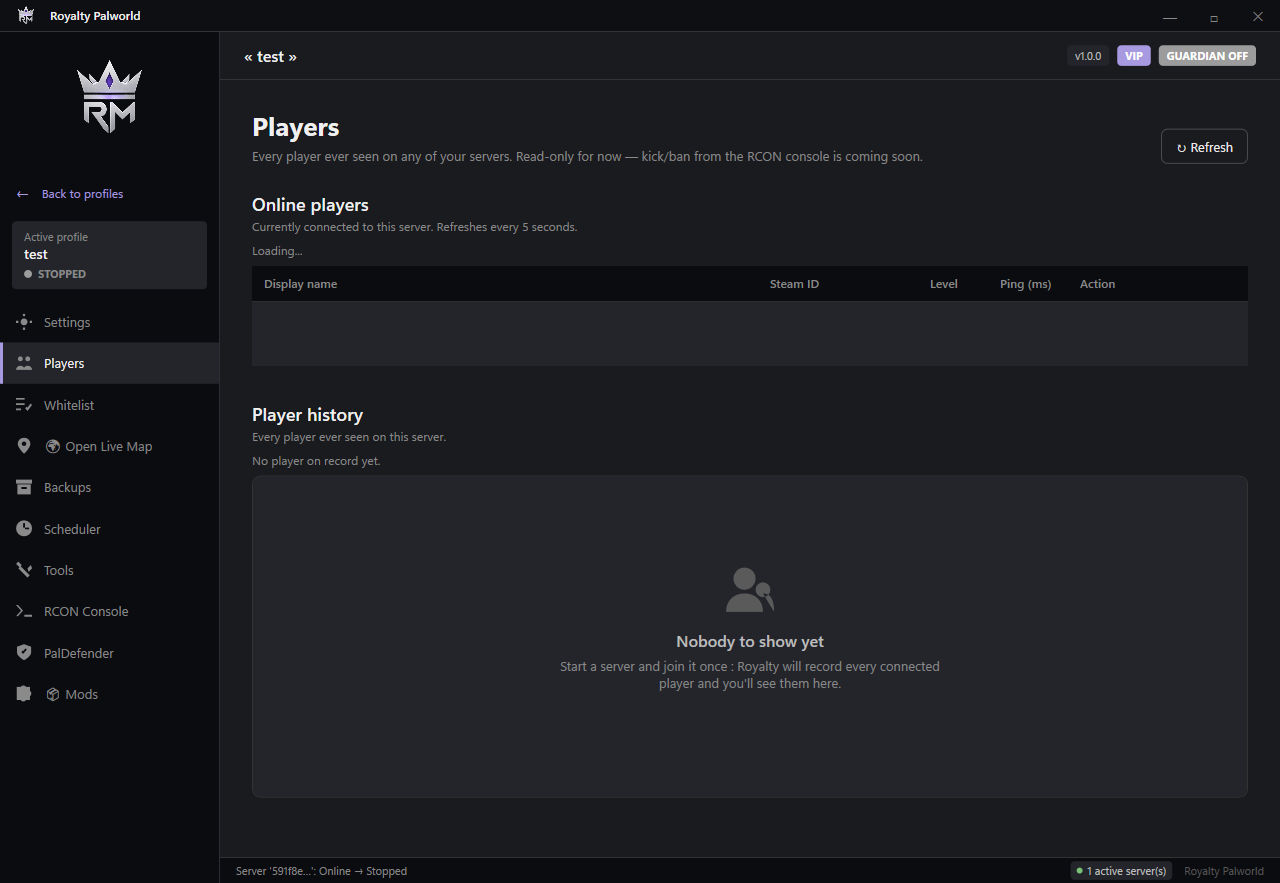 Players list with kick / ban / whitelist