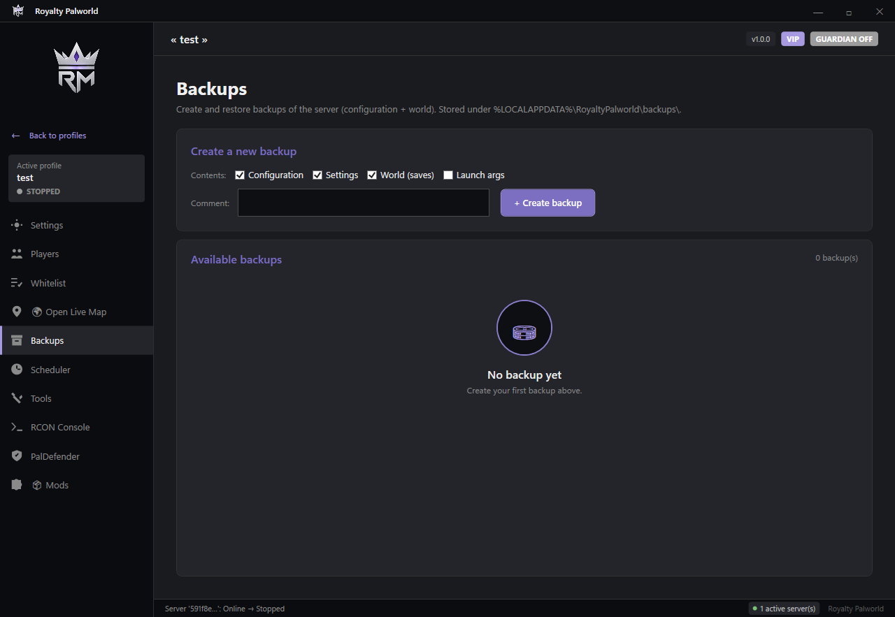 Backups with one-click restore