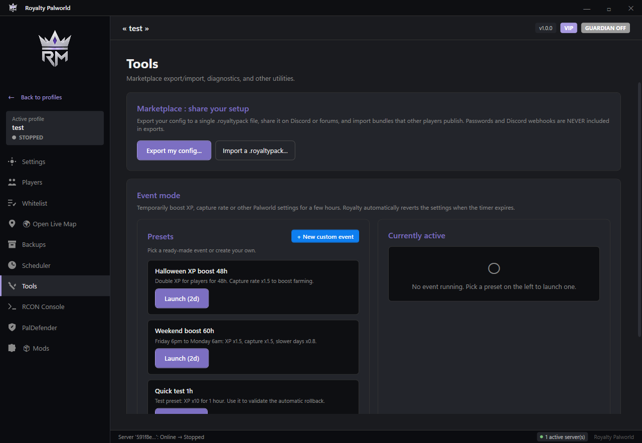Marketplace and event modes