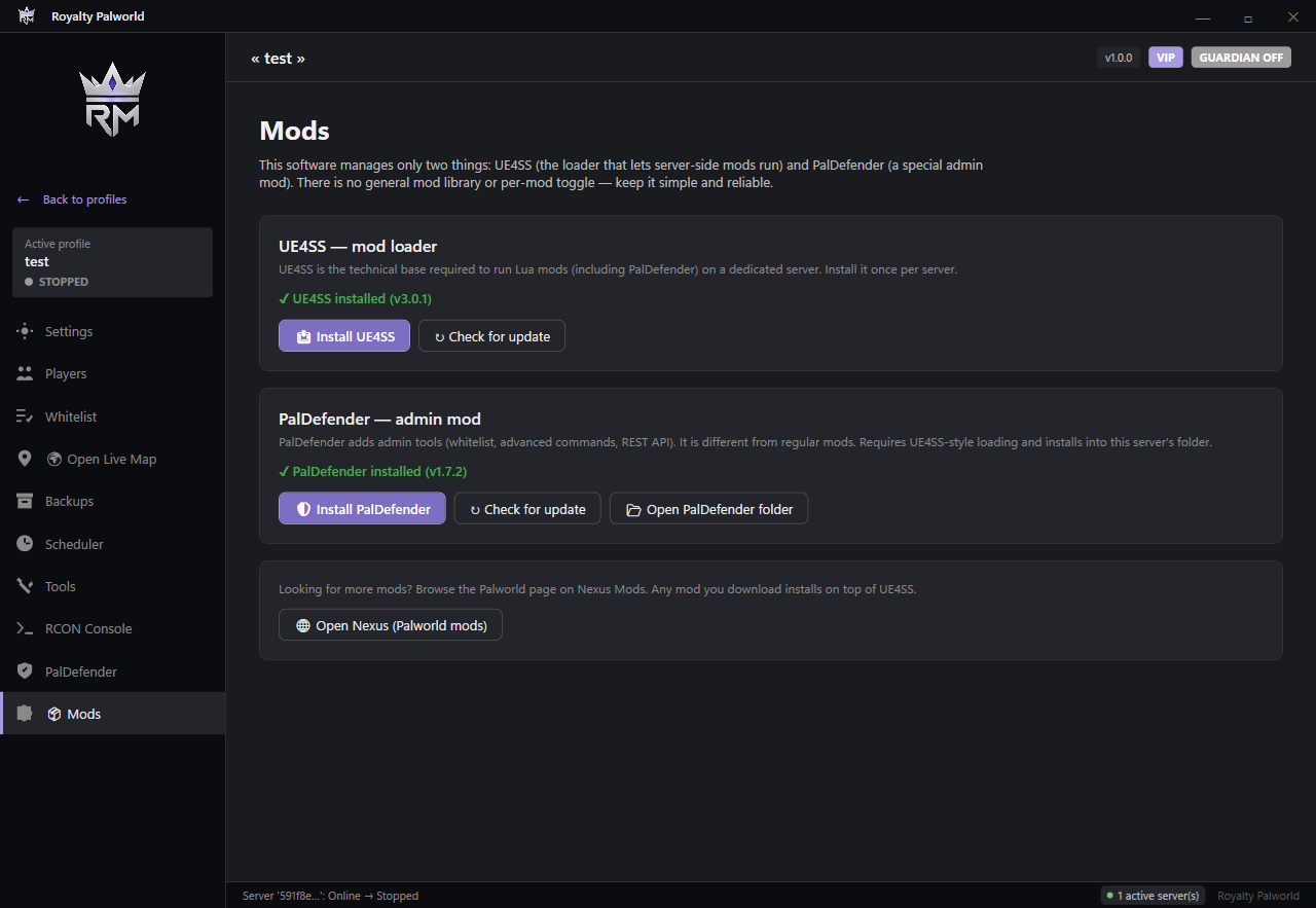 Mod manager (UE4SS, PalDefender)