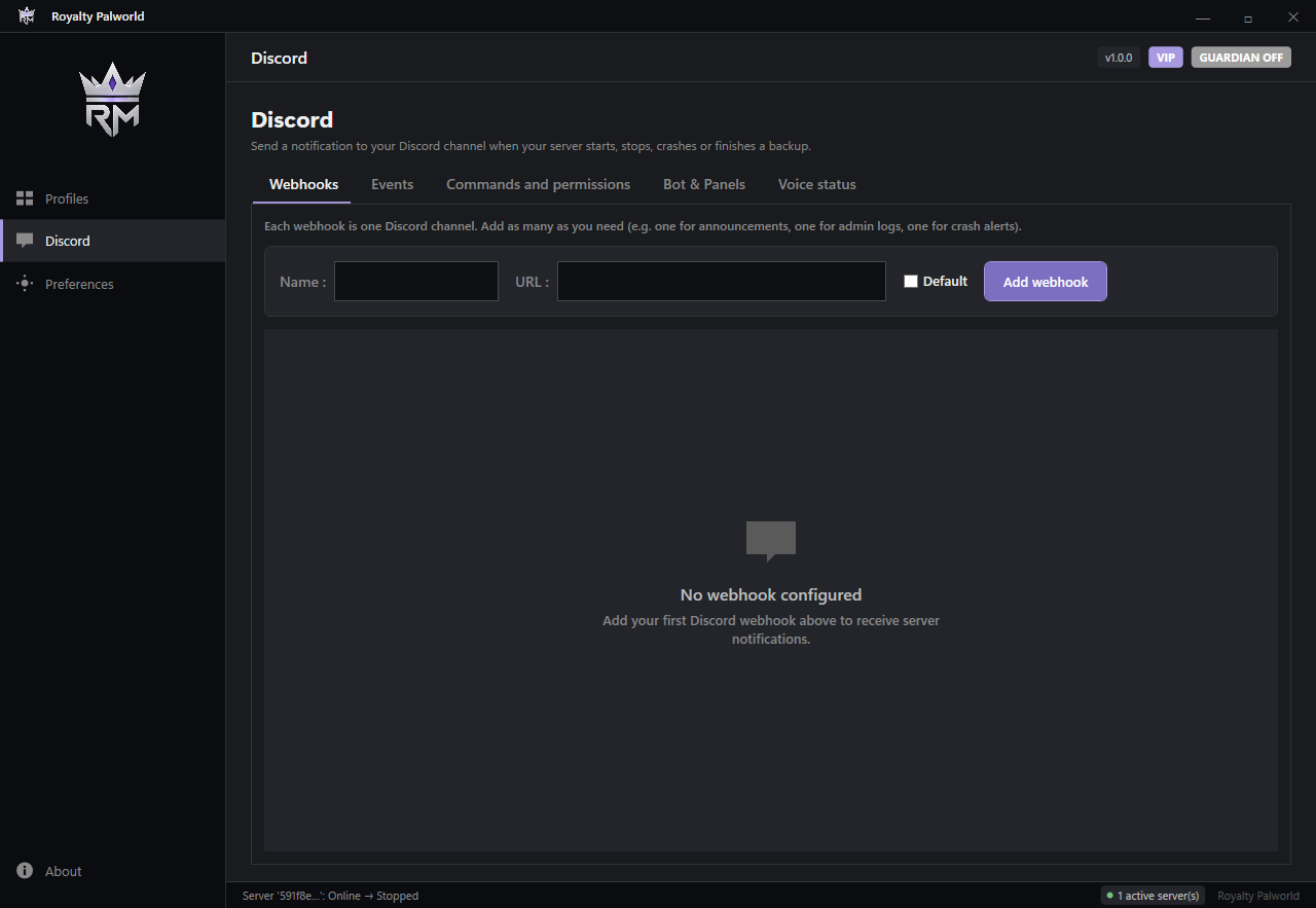 Discord notifications and bot panel